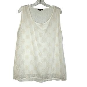 Piazza Roma Ivory Embroidered Lace & Knit Linen/Cotton Tank Top, Size M, Boho
